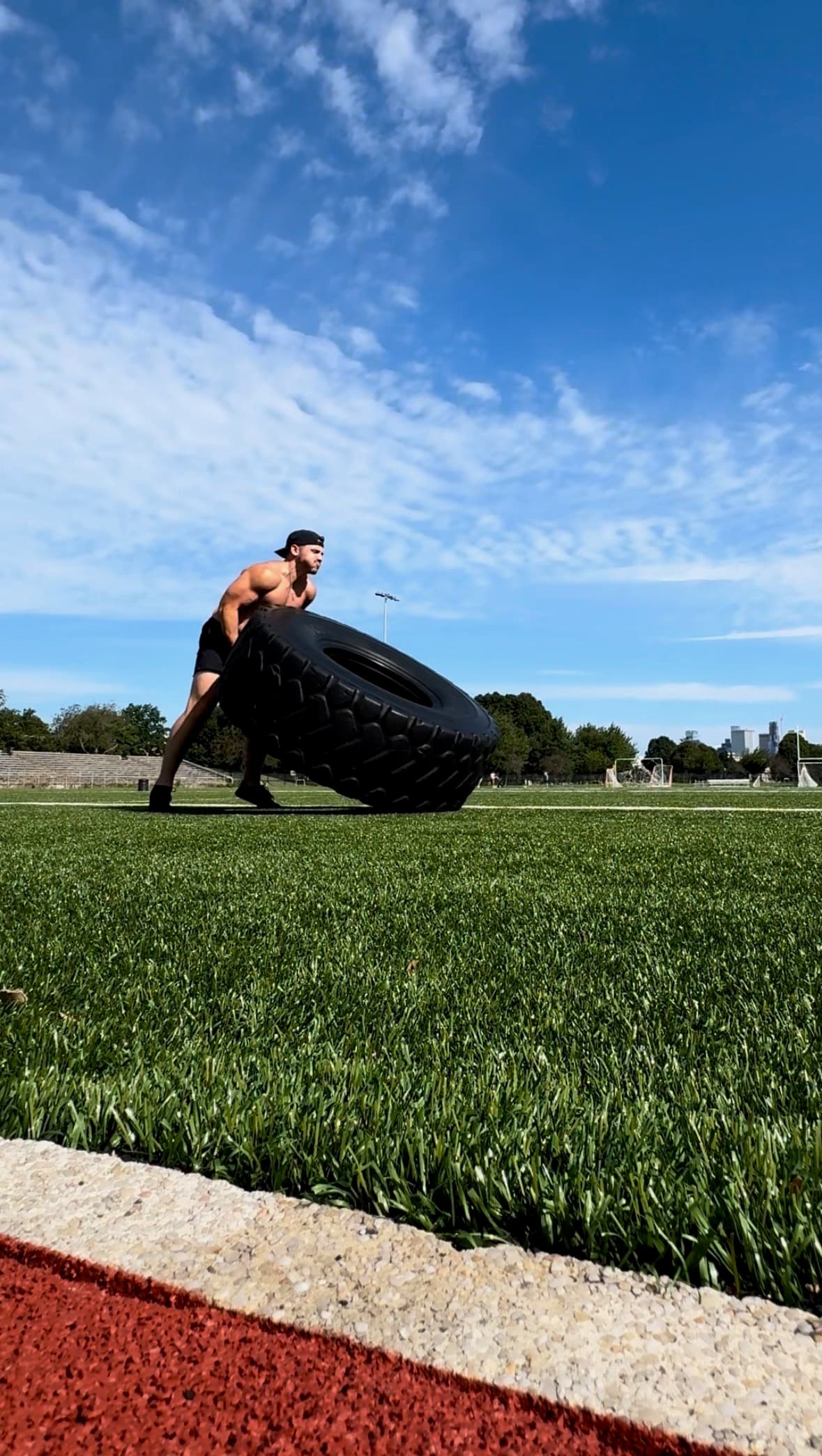 Outdoor strength training with the Boston skyline